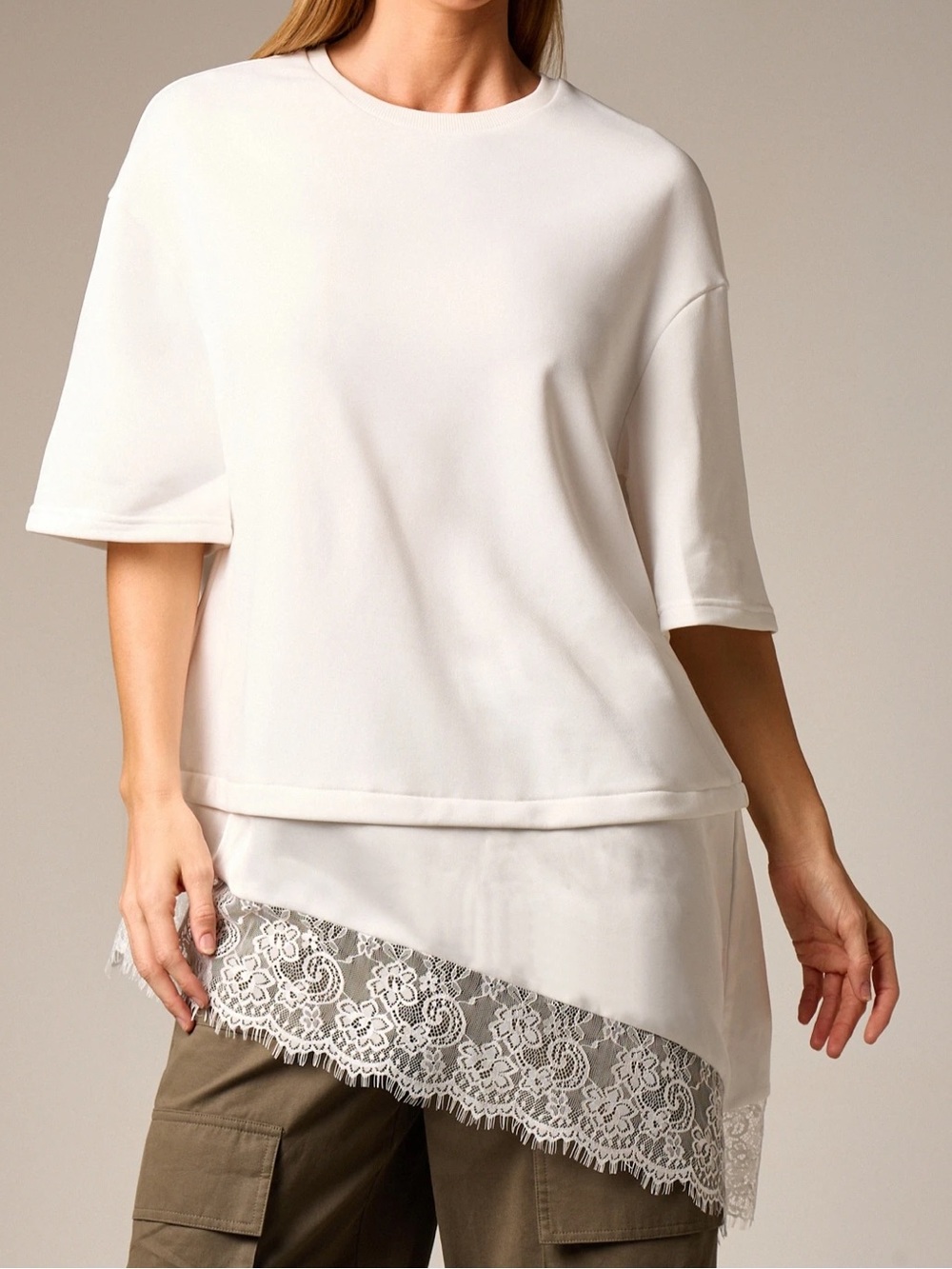 Lace-Hem Layered Short Sleeve Top